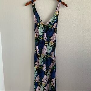 Aila Blue Tropical Floral Palm Maxi Vacation Dress Extra Small